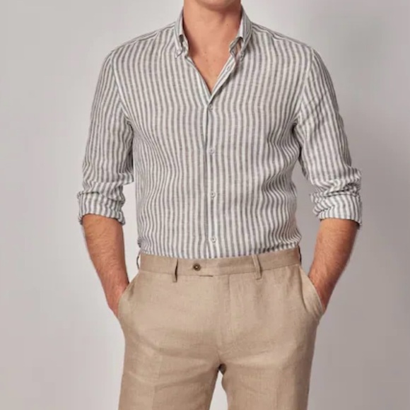 paul taylor Other - Paul Taylor  100% linen Striped Gray and White Men's Shirt